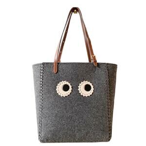 Anya Hindmarch Googly Eyes Small Tote Wool Felt Charcoal Leather Handbag